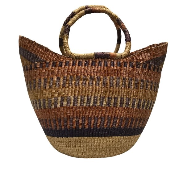 Tote Bag XL Handwoven Striped African Market Basket - Picture 2 of 8